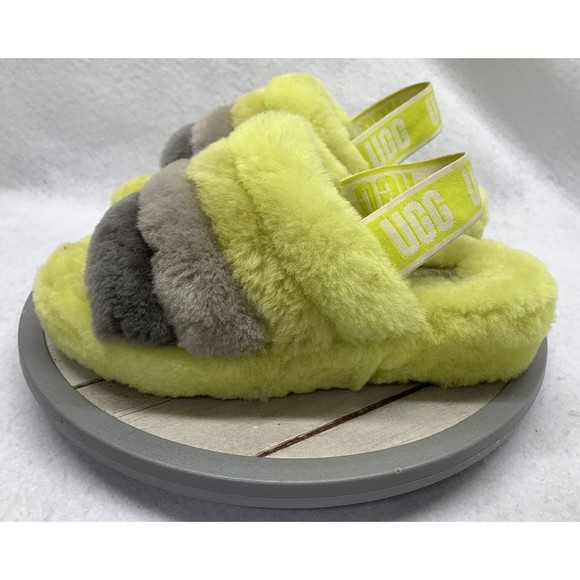 UGG Fluff Yeah Slides Sheepskin Slippers Sulfur Multi Yellow Women's US 6 - Picture 3 of 13